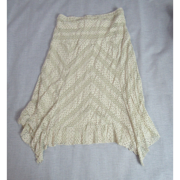 Catherines Skirt Womens 1X Tan Crochet Safari Maxi Handkerchief Hem Boho Peasant - Picture 4 of 7